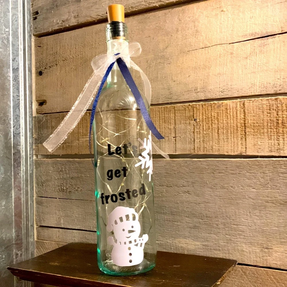 ‘Let’s Get Frosted’ Wine bottle lantern
